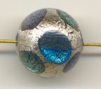 Round 14mm, White Gold Foil with Dots of Aqua, Blue, Lagoon Green